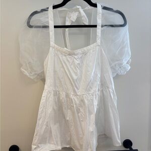 Tuckernuck brand Pomander Place White Sheer Puff Sleeve Blouse